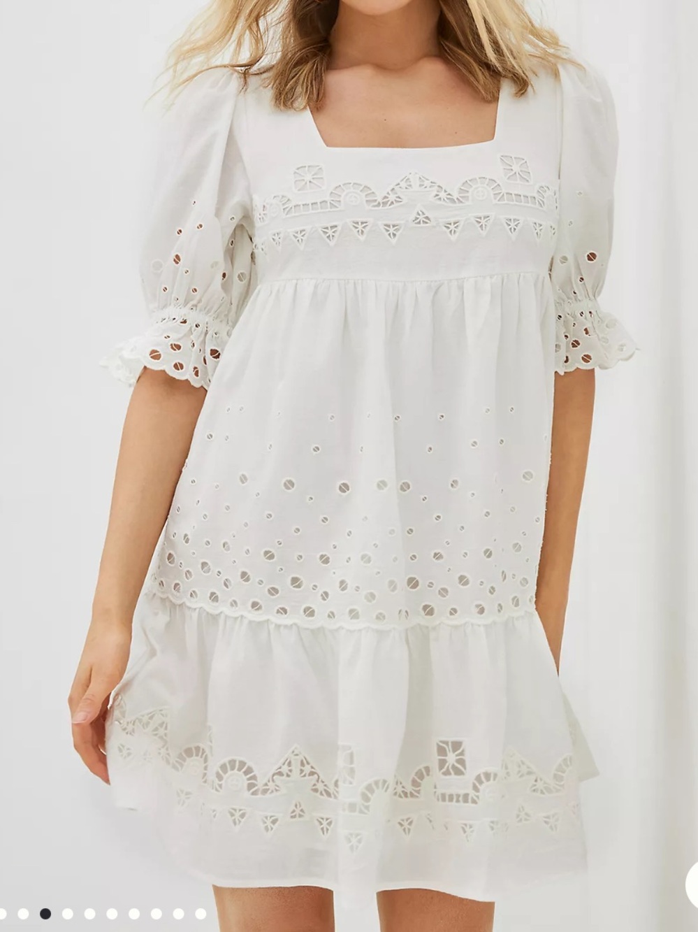 Anthropologie Forever That Girl Audrina White Square Neck Puffed Sleeve Dress XL